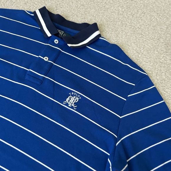 Polo Ralph Lauren Blue & White Striped Golf Polo Shirt Sz L - Picture 3 of 9